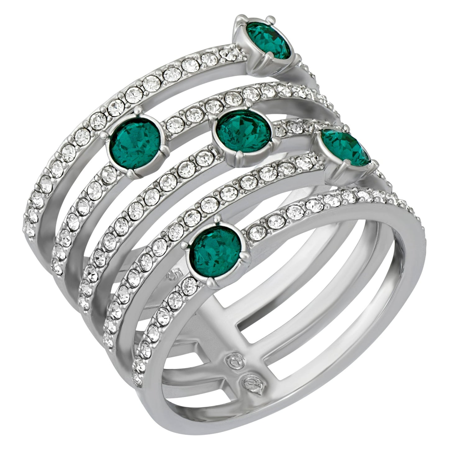 Anello Swarovski Creativity Taglio Round, Verde, Bianco, Placcato rodio  - Misura 58