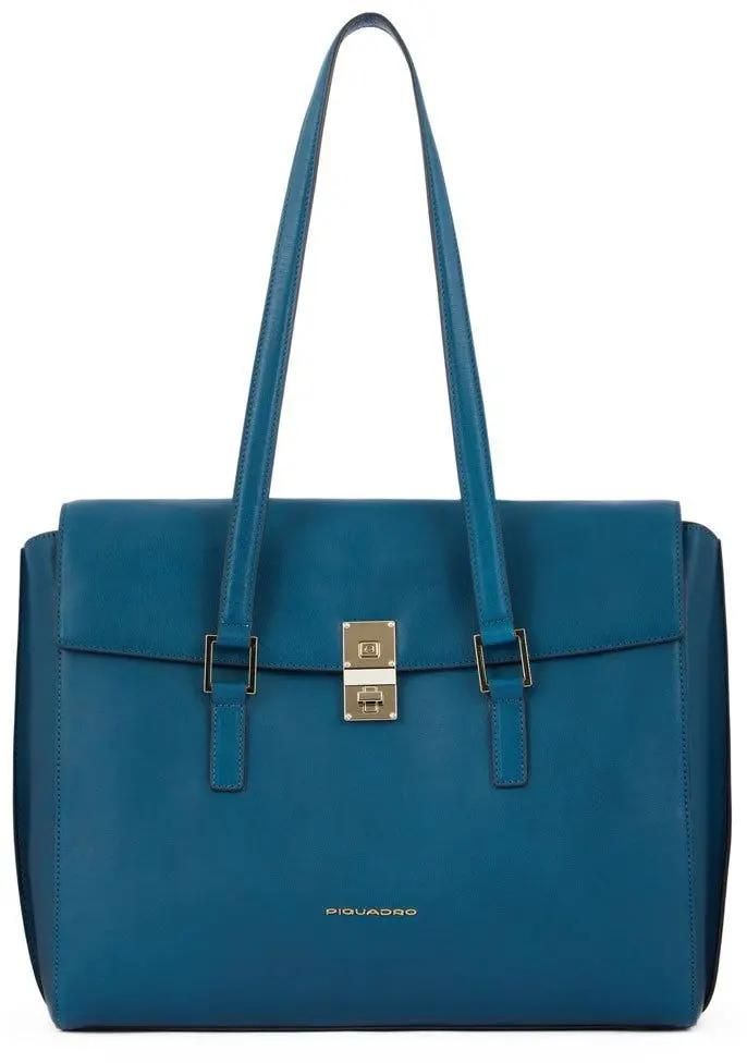 Borse Lavoro Piquadro Borsa Donna Porta Pc Ipad In Pelle Azzurra