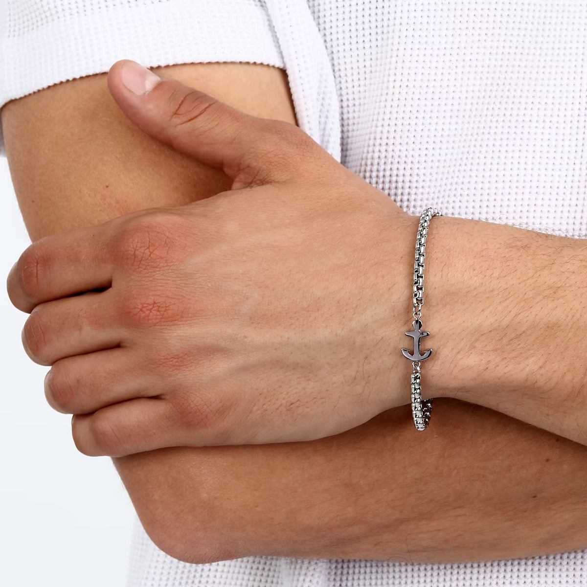 Bracciale Uomo Sector Marine Acciaio Catena Maglia Rolò Quadrata Ancora Centrale