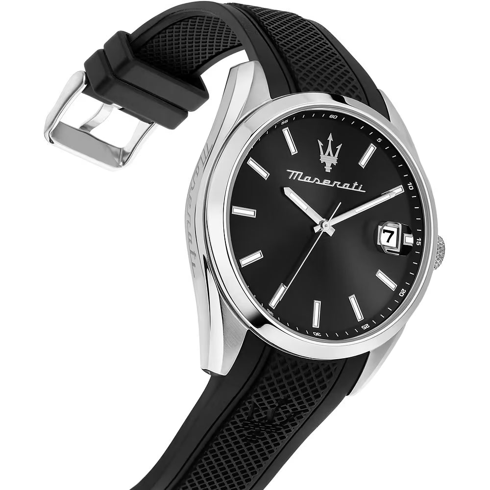 Orologio Maserati Time Attrazione 43 mm Acciaio Cinturino Gomma Nera
