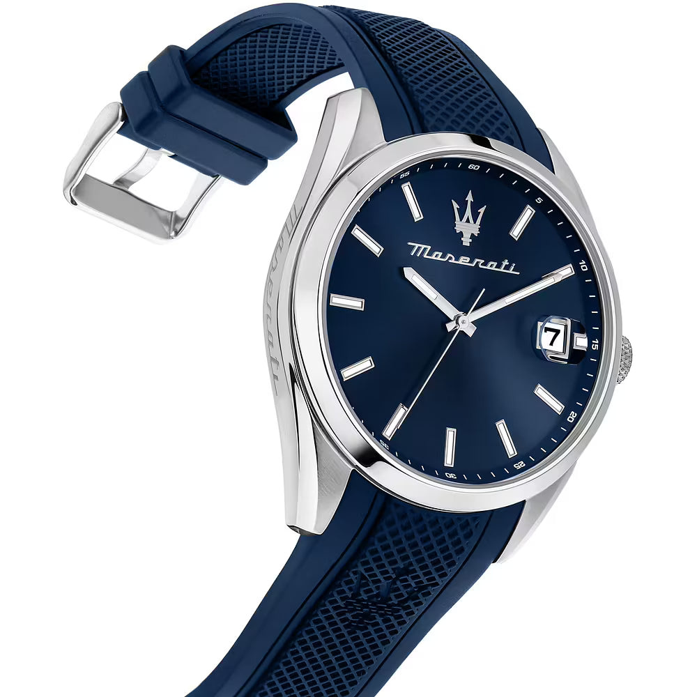 Orologio Maserati Time Attrazione 43 mm Acciaio Cinturino Gomma Blu