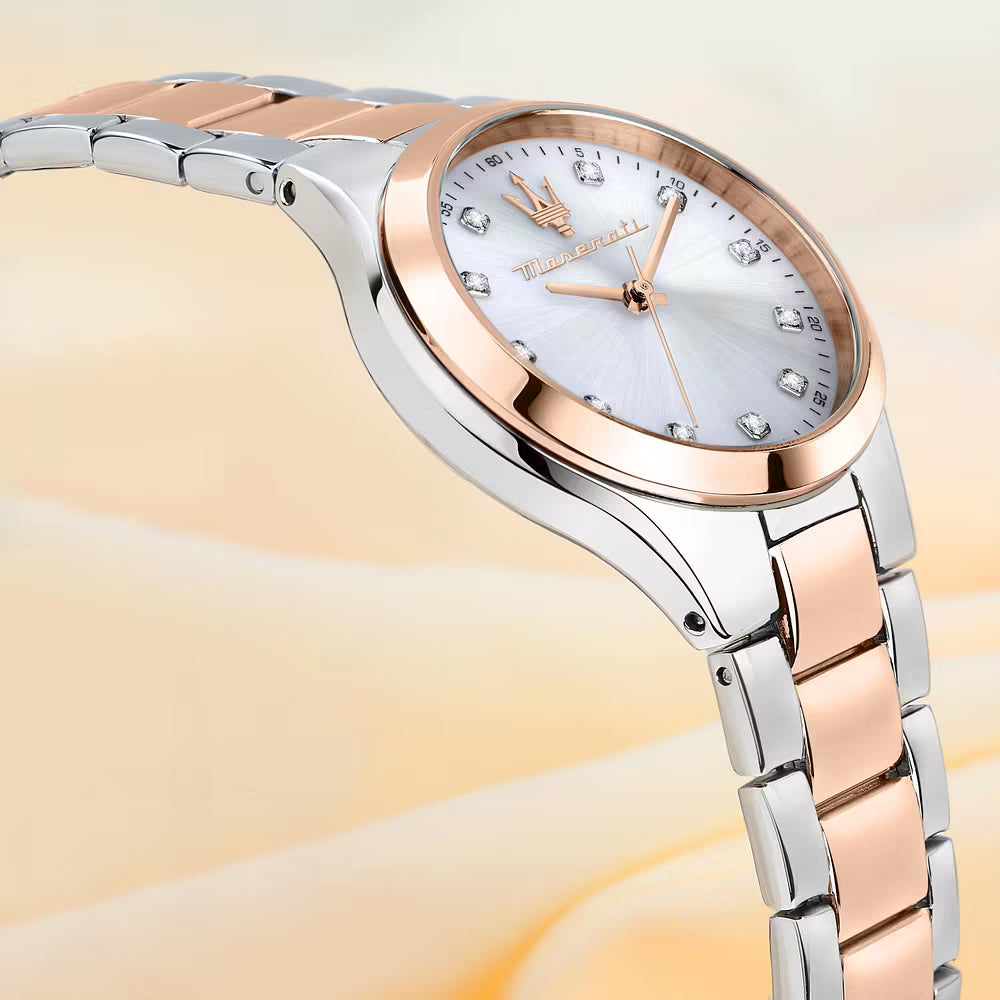 Orologio Maserati Attrazione 30 Mm Acciaio/Pvd Oro Rosa Braccialato Silver