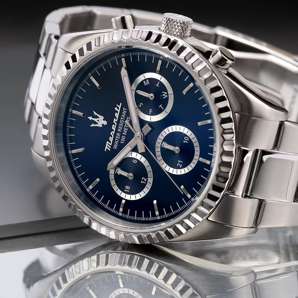 Orologio Maserati Competizione Multifunzione 43 Mm Acciaio Braccialato Quadrante Blu