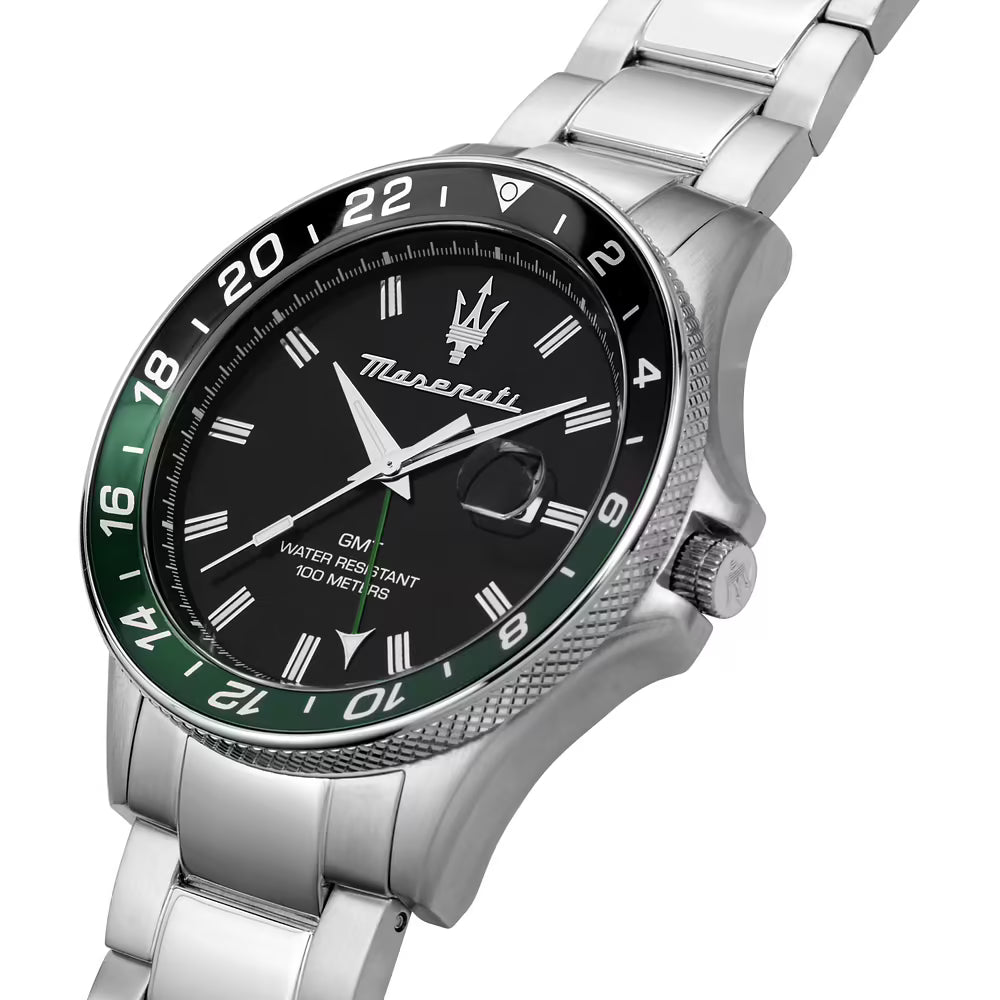 Orologio Maserati Sfida 44 Mm GMT Acciaio Braccialato Nero