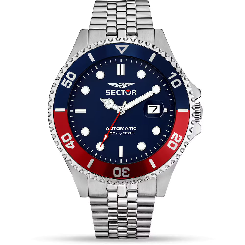 Confezione Speciale Orologio Sector 230 Automatico 43 mm Acciaio Braccialato Blu + Cinturino Gomma