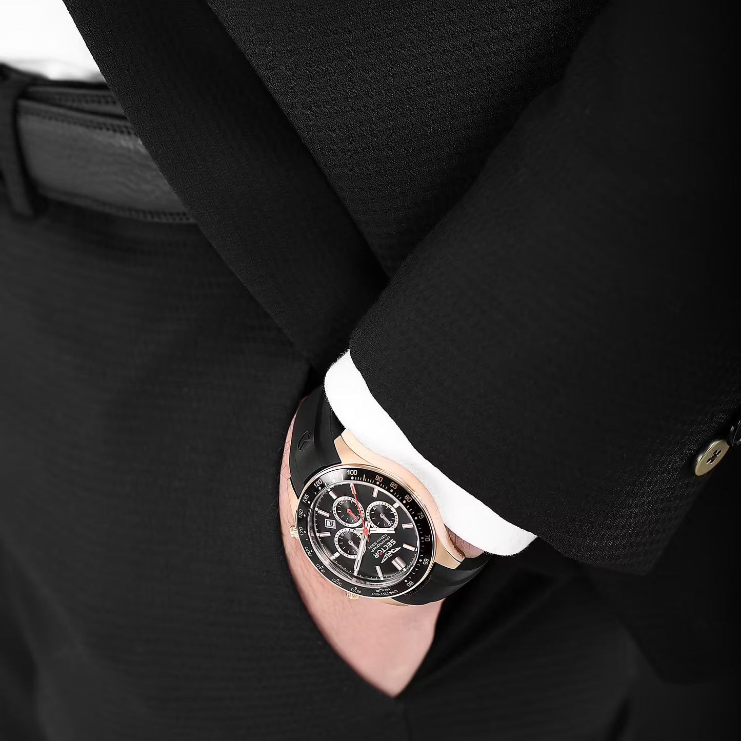 Orologio Sector 230 Chrono 43 mm Pvd Oro Rosa Cinturino Silicone Nero