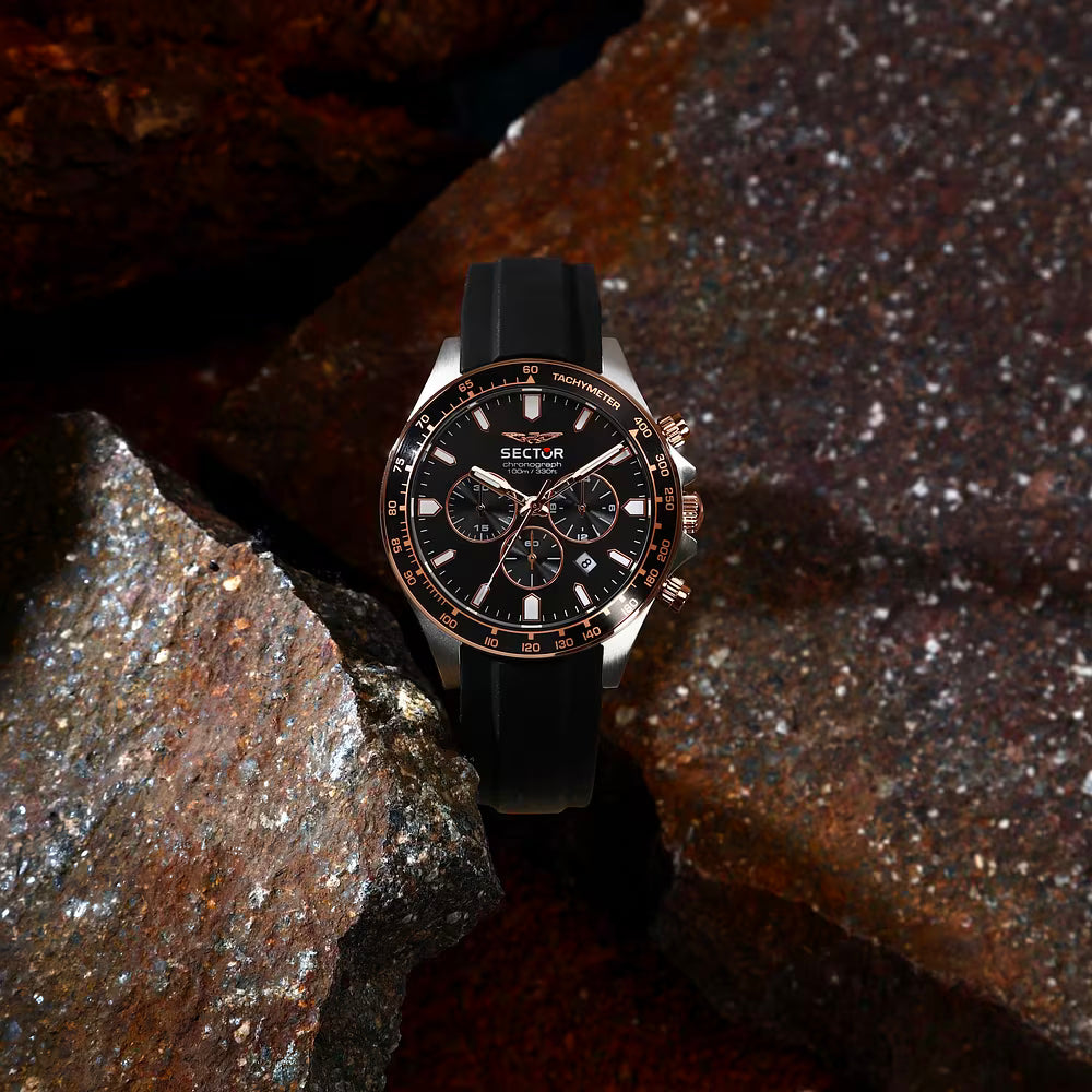 Orologio Sector 230 43 Mm Chrono Acciaio Cinturino Gomma Nero