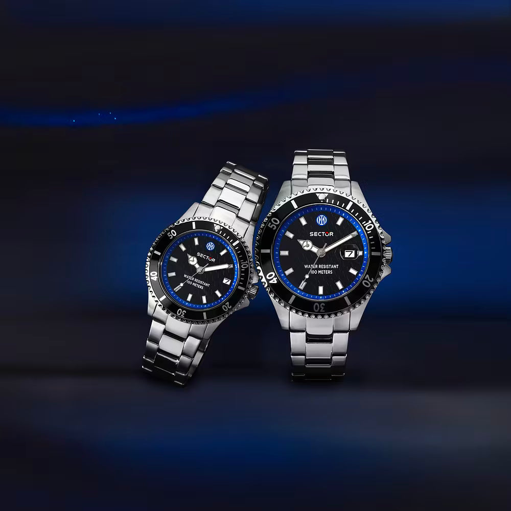 Confezione Speciale 2 Orologi Sector Uomo 43 mm e Donna 35 mm 230 Inter Acciaio Braccialato Nero/Blu