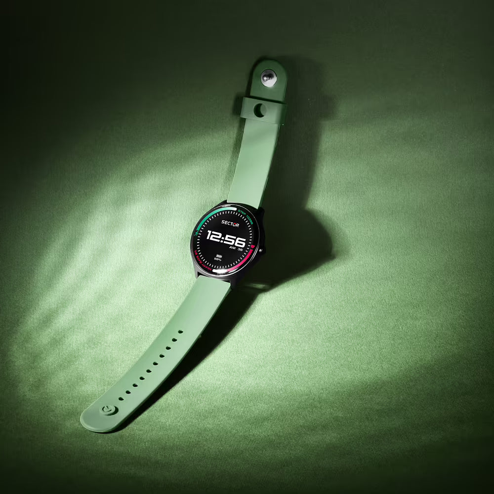 Orologio Sector S-06 Smart Digital Smartwatch Tondo Cassa Nera Cinturino Silicone Verde Oliva