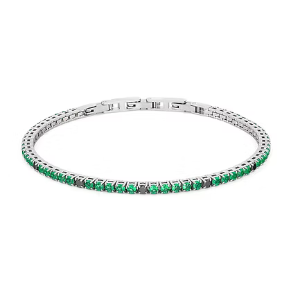 Bracciale Tennis Comete Regolabile Acciaio Zirconi Verdi e Neri