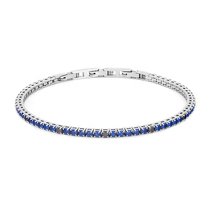 Bracciale Tennis Comete Regolabile Acciaio Zirconi Blu e Neri