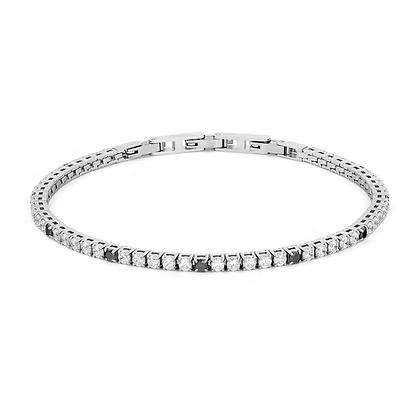 Bracciale Tennis Comete Regolabile Acciaio Zirconi Bianchi e Neri