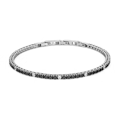 Bracciale Tennis Comete Regolabile Acciaio Zirconi Neri e Bianchi