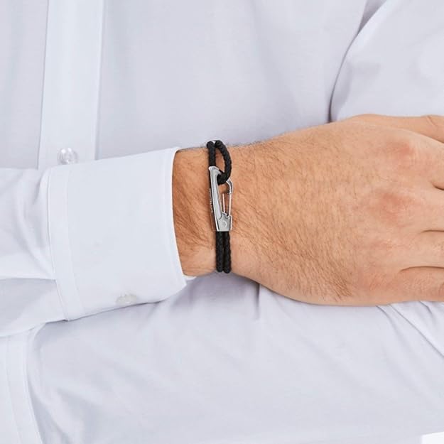 Bracciale Montblanc Mens Accessoires Pelle Nera Chiusura Acciaio