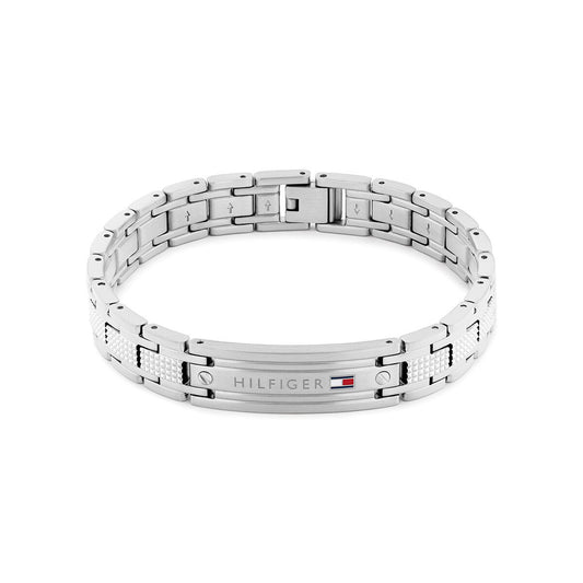 Bracciale Uomo Tommy Hilfiger Oxford Acciaio Piastrina Centrale Con Logo + 2 Vitine