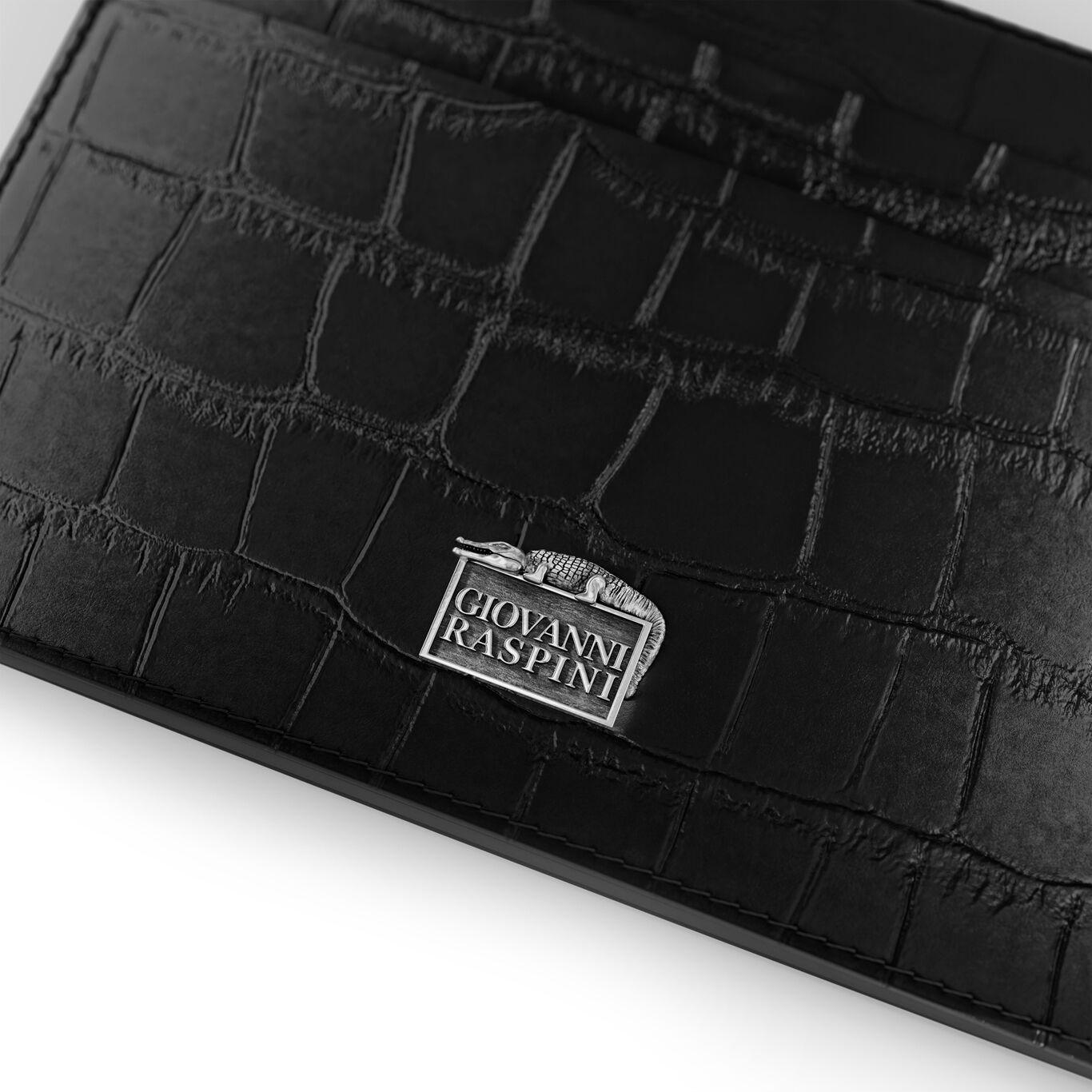 Portacarte Giovanni Raspini Pelle Croco Nera