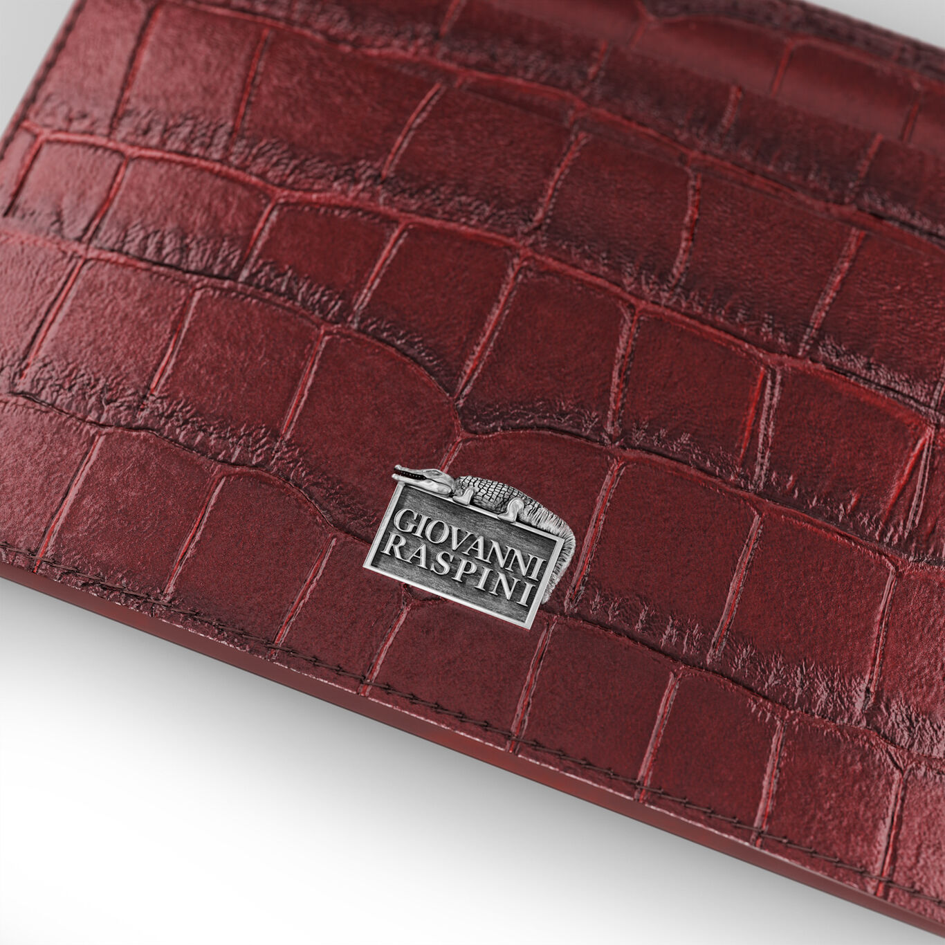 Portacarte Giovanni Raspini Pelle Croco Borgogna