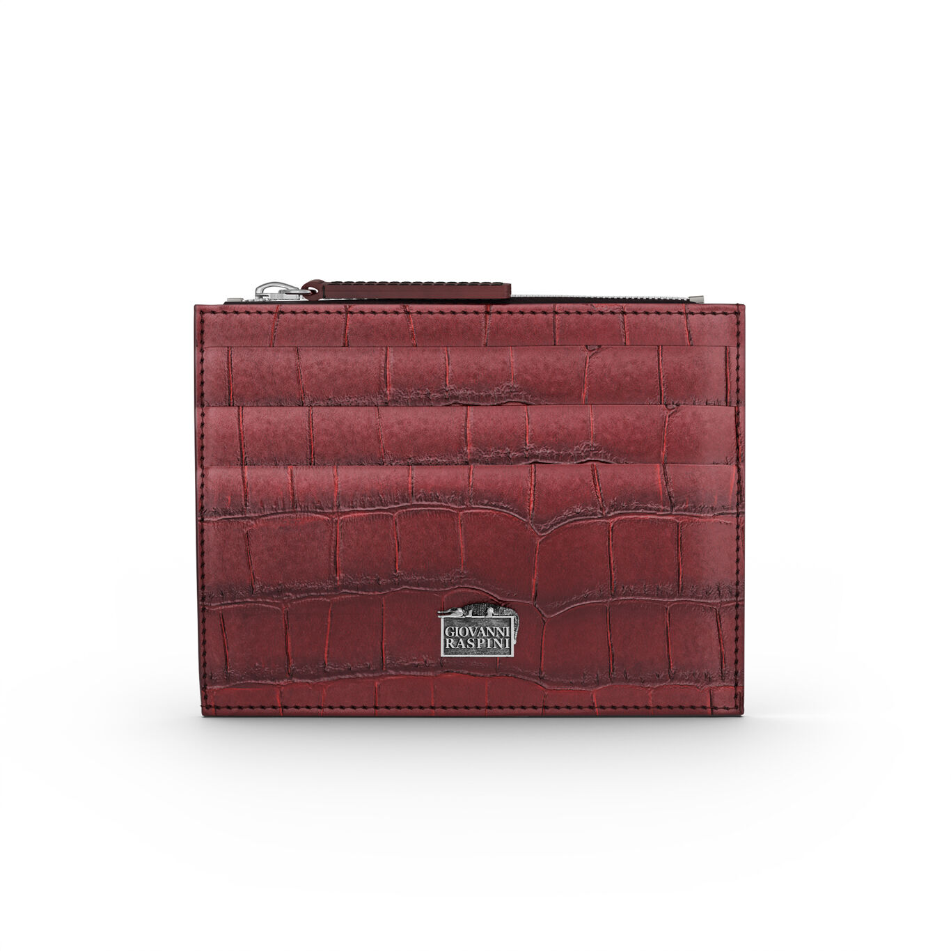 Portacarte Giovanni Raspini con Zip Pelle Croco Borgogna