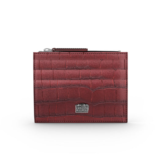 Portacarte Giovanni Raspini con Zip Pelle Croco Borgogna