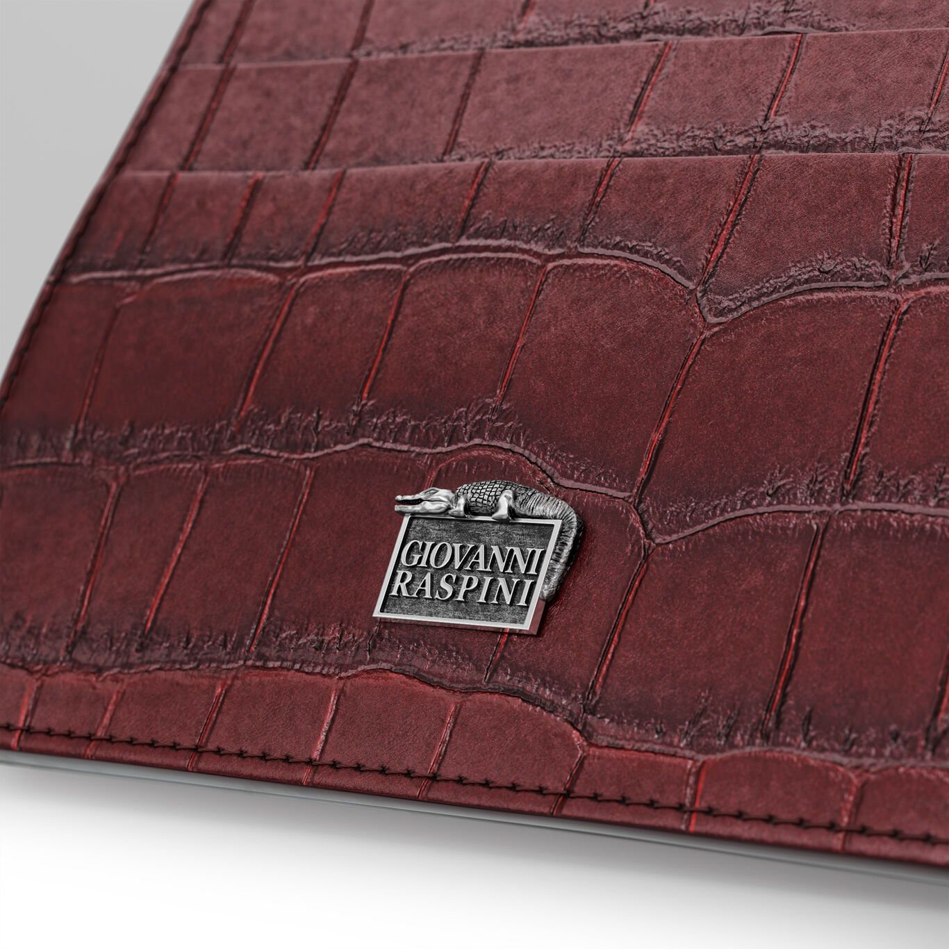 Portacarte Giovanni Raspini con Zip Pelle Croco Borgogna