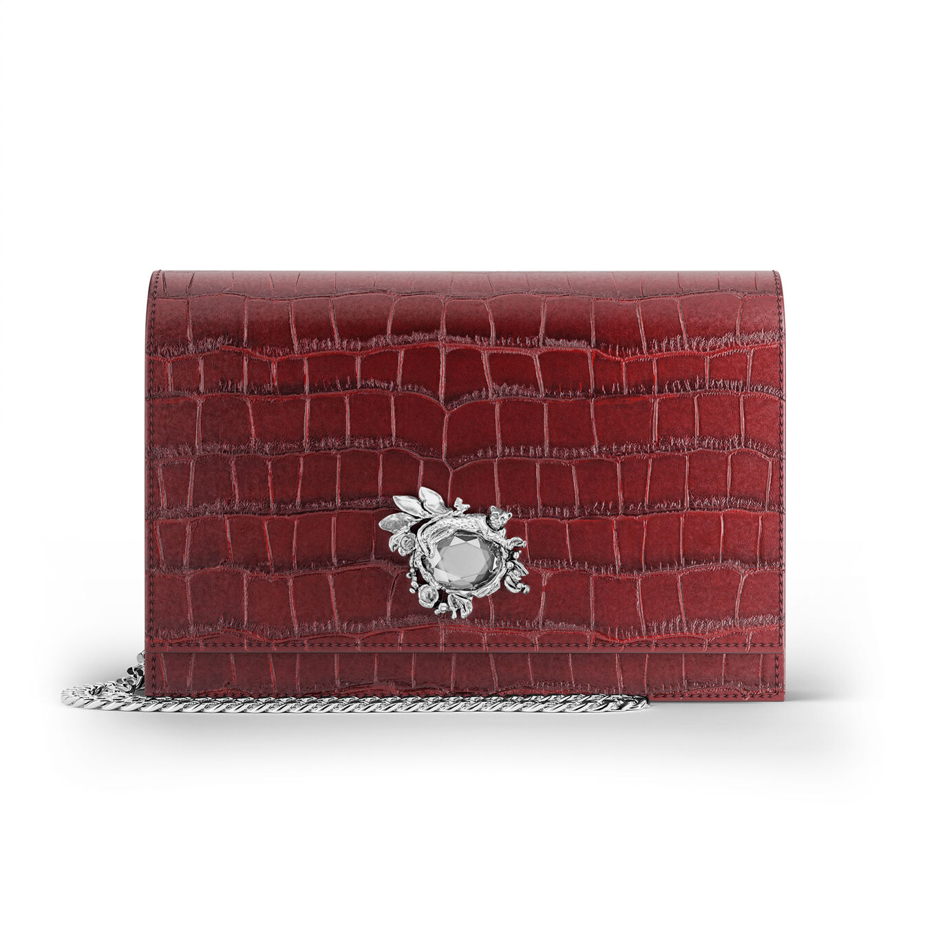Pochette Giovanni Raspini Jungle Pelle Croco Borgogna