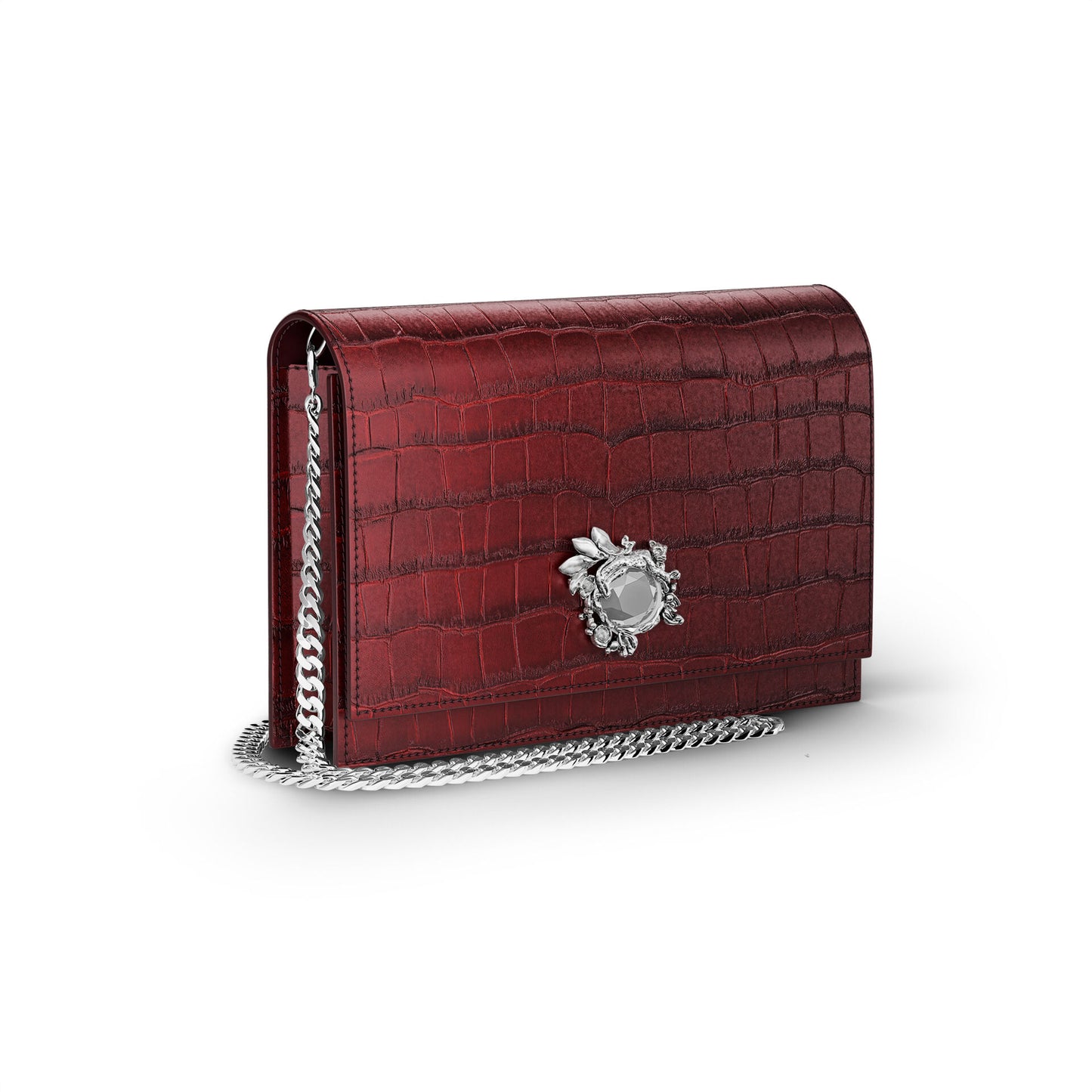 Pochette Giovanni Raspini Jungle Pelle Croco Borgogna