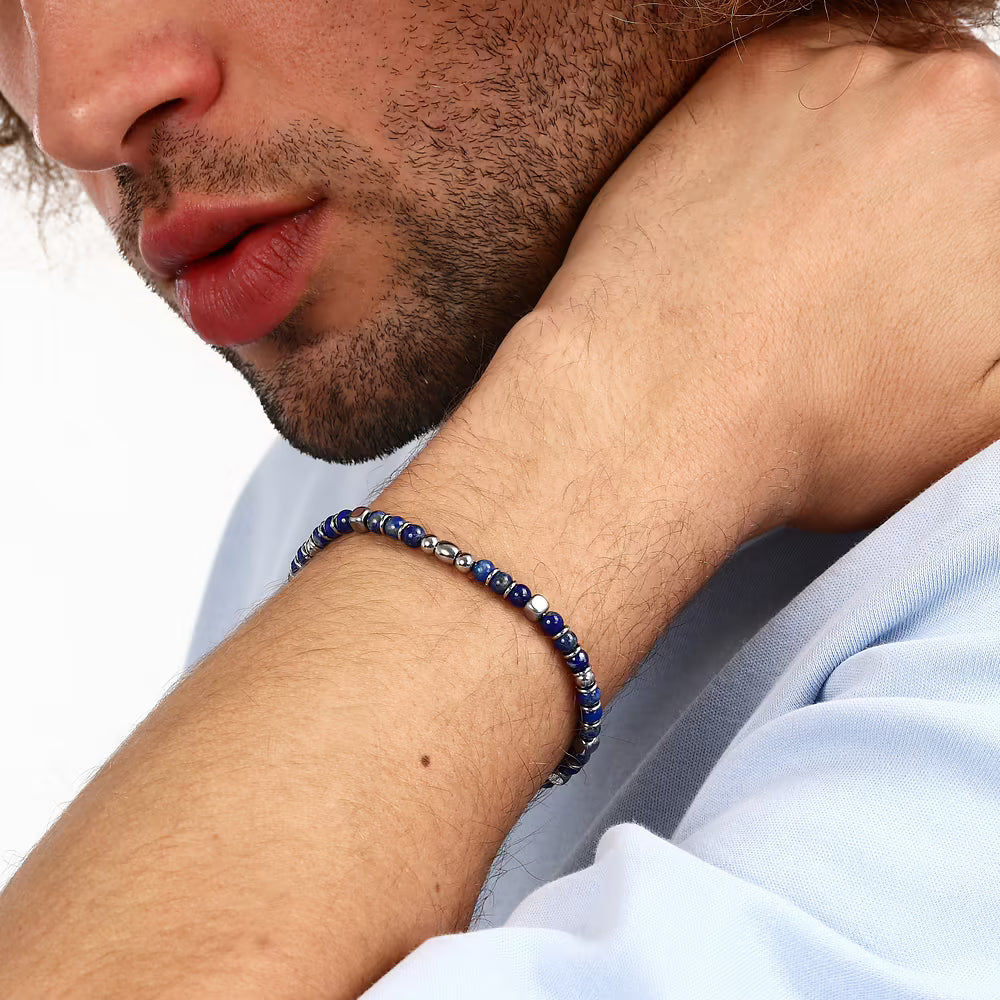 Bracciale Uomo Sector Basic Acciaio Sfere Pietra Blu Alternate Ad Elementi Cubici/Tondi/Discoidali