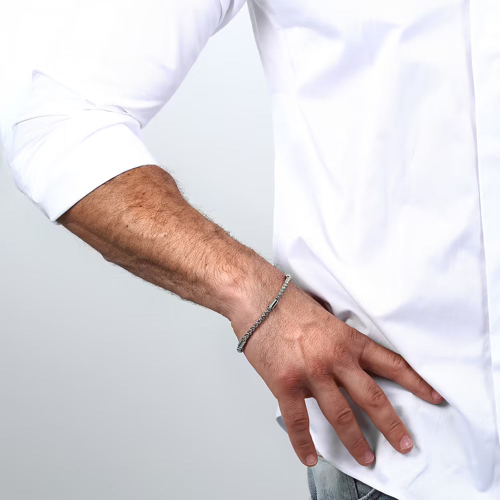 Bracciale Uomo Sector Basic Maglia Veneziana Arrotondata Acciaio Con 3 Bussolotti