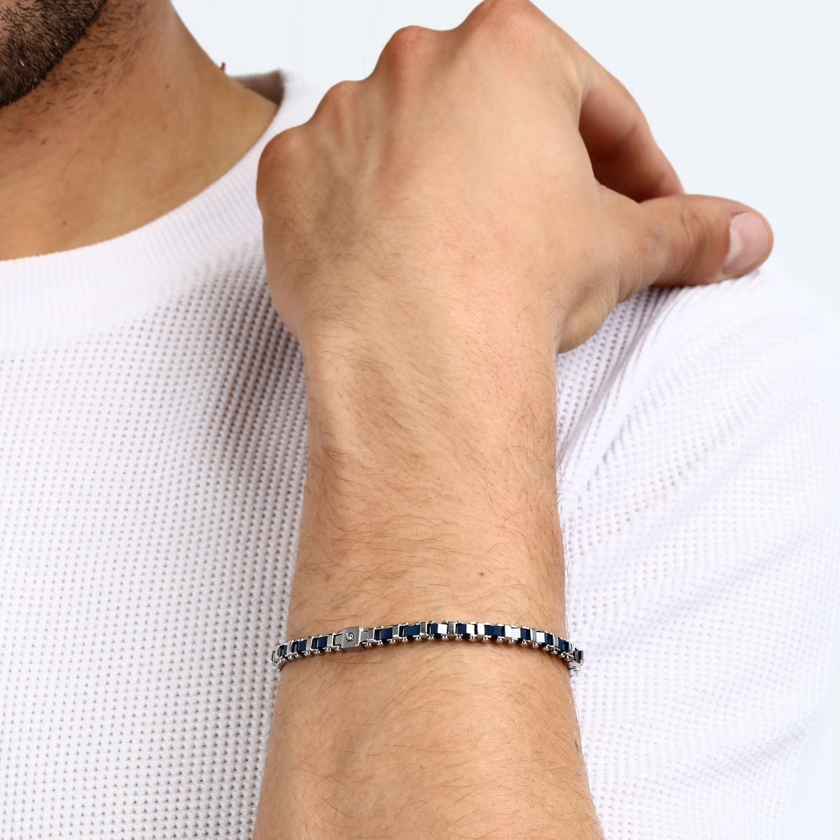 Bracciale Uomo Sector Ceramic Acciaio Maglia Modulare Elementi Ceramica Blu