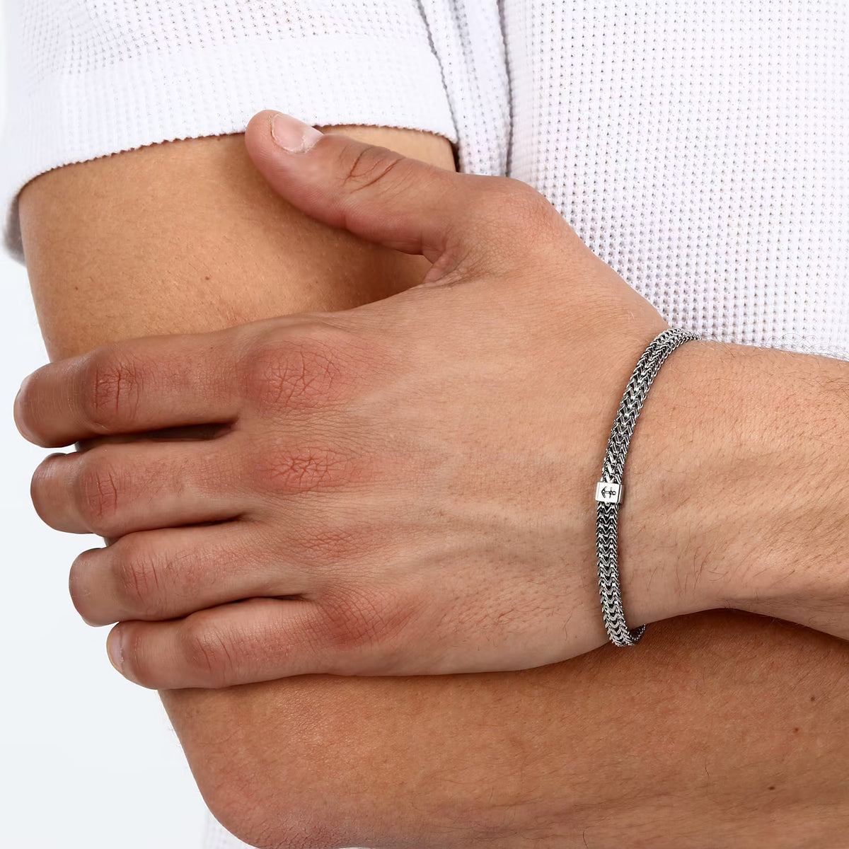 Bracciale Uomo Sector Marine Acciaio Maglia Spiga Centrale Ancora Smalto Nero