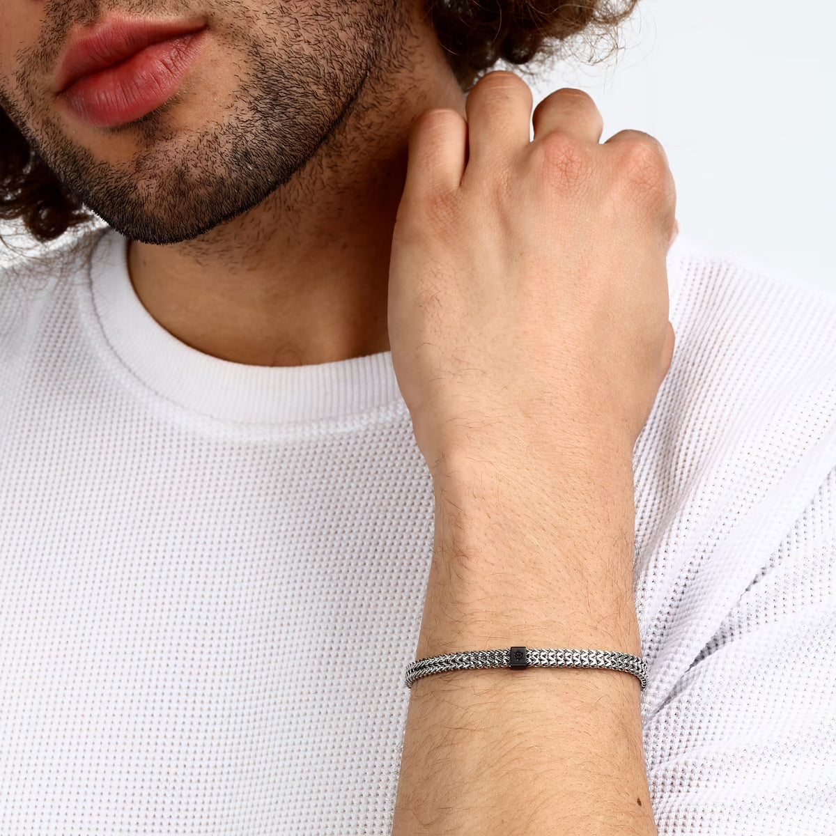 Bracciale Uomo Sector Marine Acciaio Maglia Spiga Centrale Elemento Timone Pvd Nero