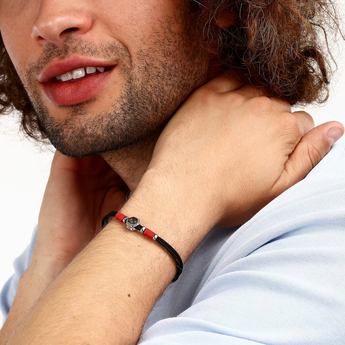 Bracciale 2 Fili Uomo Sector Marine Cordino Nero Centrale Elementi Acciao Cordino Rosso Ancora