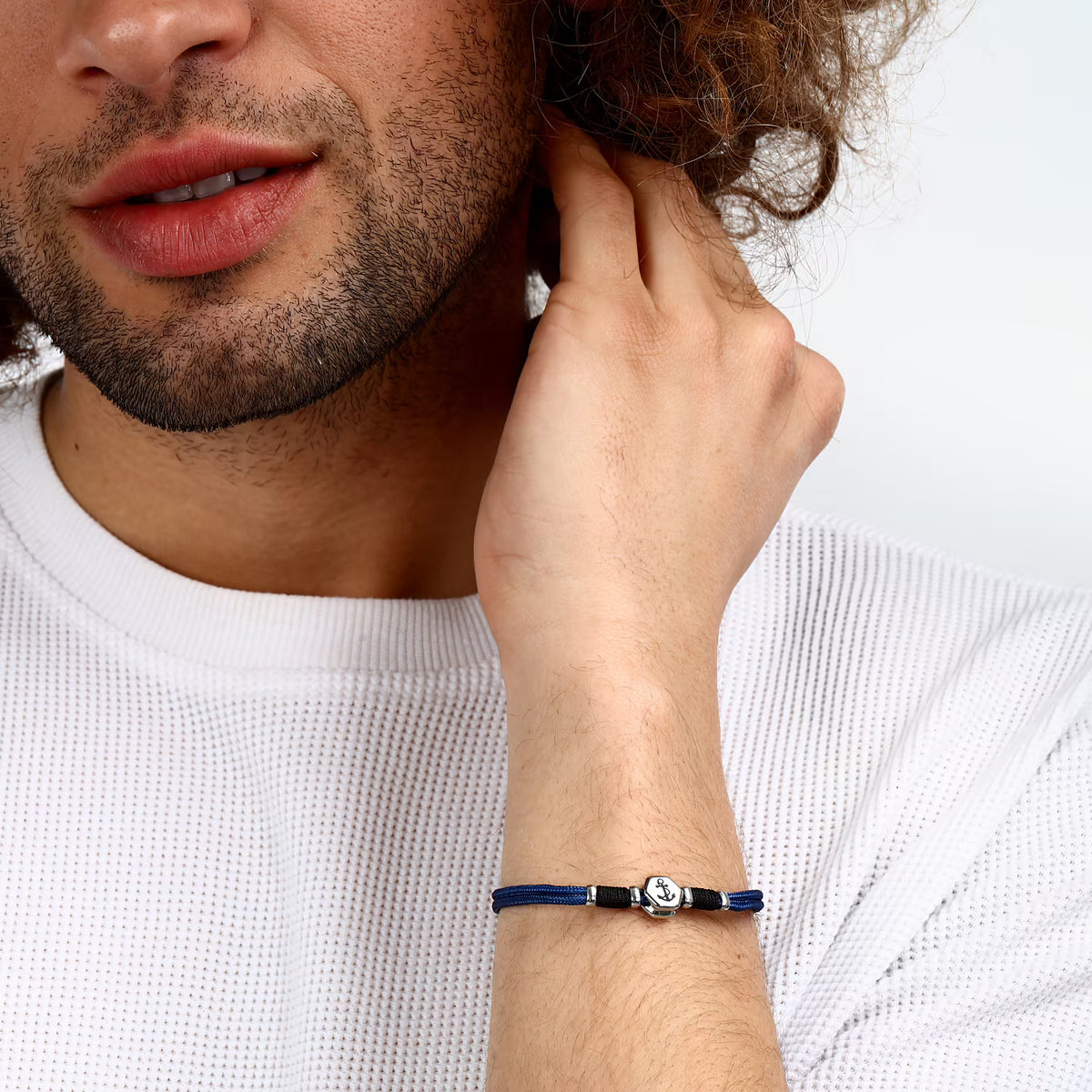 Bracciale 2 Fili Uomo Sector Marine Cordino Blu Centrale Elementi Acciao Cordino Nero Ancora Smalto Nero
