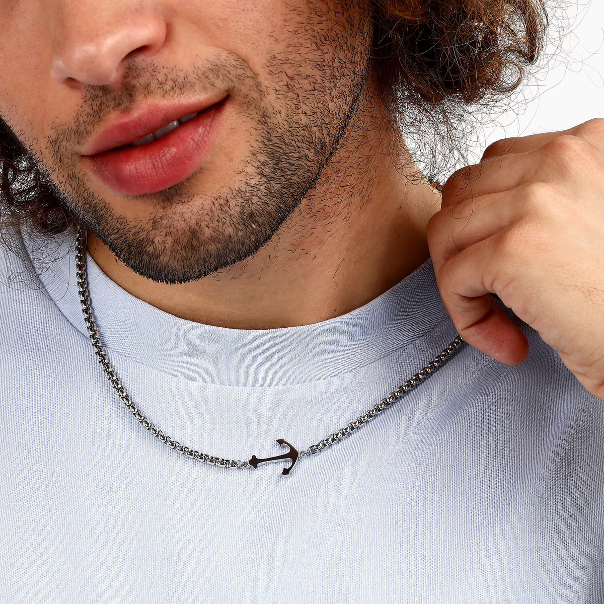 Collana Uomo Sector Marine Acciaio Catena Maglia Rolò Quadrata Ancora Laterale