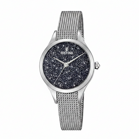 Orologio Festina Lady Acciaio 32 mm Braccialato Maglia Milanese Quadrante Nero/Glitter