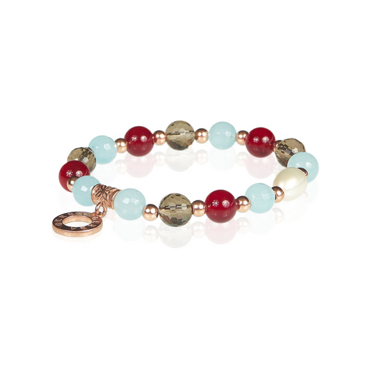 Bracciale Elasticizzato Gerba Selene Argento Rosato Sfere Quarzo Ed Agata