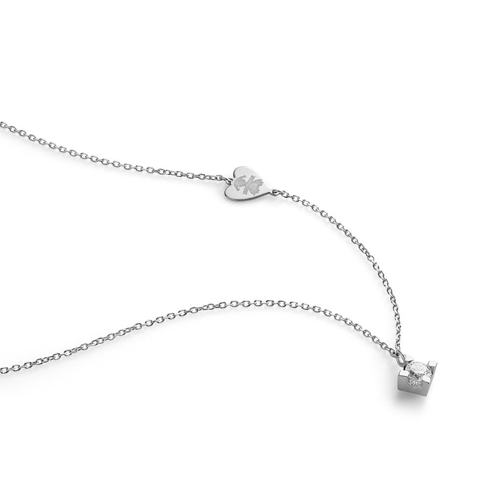 Collana Lebebé Per Sempre Oro Bianco 18 Kt Pendente Punto Luce Diamante Targhetta Cuore Sagoma Bimba