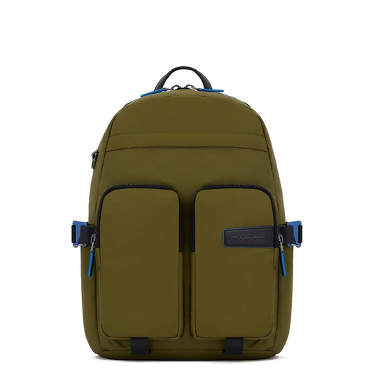 Zaini Piquadro Zaino Porta Pc Ipad In Nylon Inserto Pelle Verde