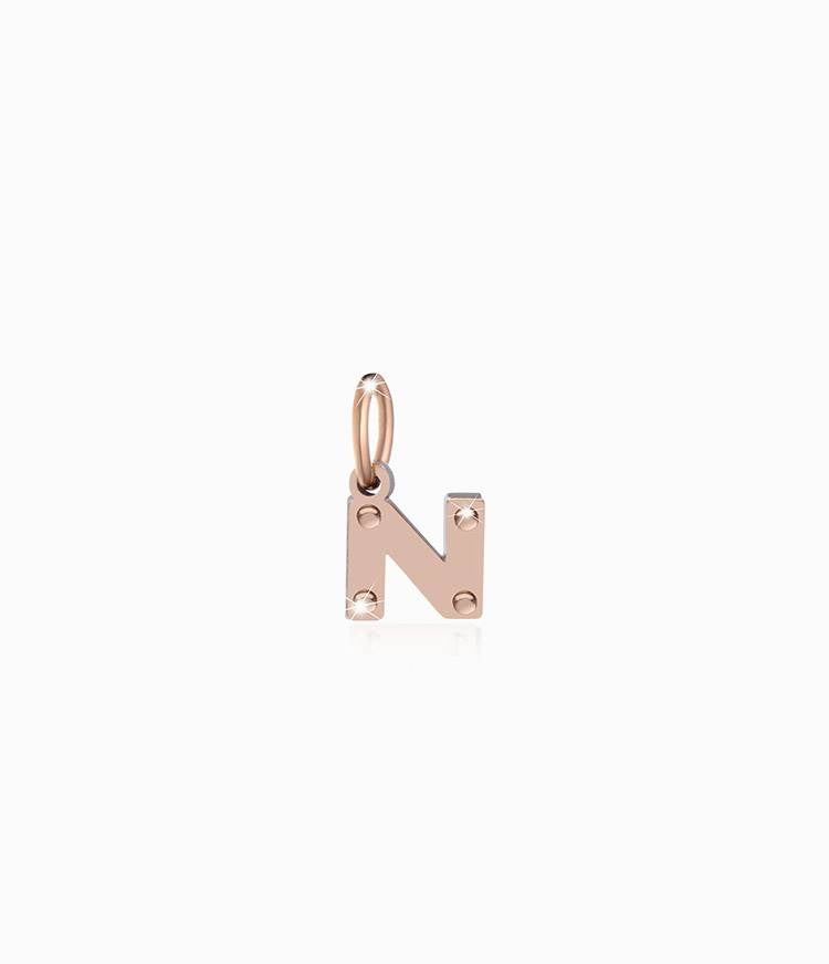Ciondolo Lebebé Lockyourlove Lettera N Oro Rosa 9 Kt e Argento Cordino Bianco