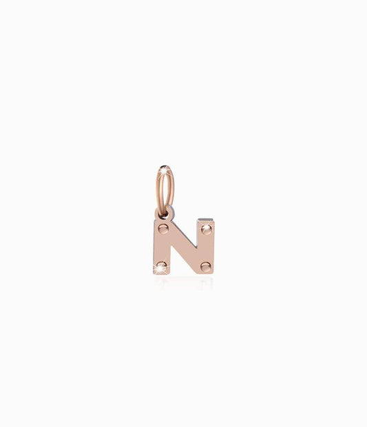 Ciondolo Lebebé Lockyourlove Lettera N Oro Rosa 9 Kt e Argento Cordino Bianco