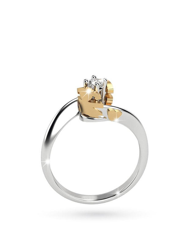 Anello Lebebé Solitario Contraire Oro Bianco 18 Kt Bimbo e Bimba Rosa Diamante