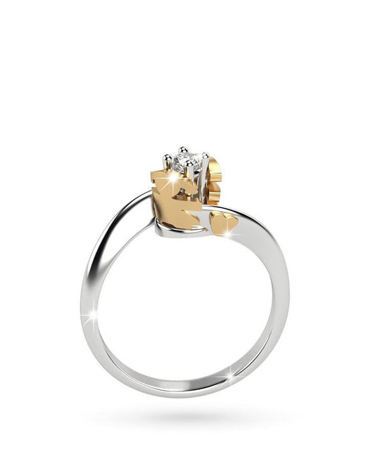 Anello Lebebé Solitario Contraire Oro Bianco 18 Kt Bimbo e Bimba Rosa Diamante