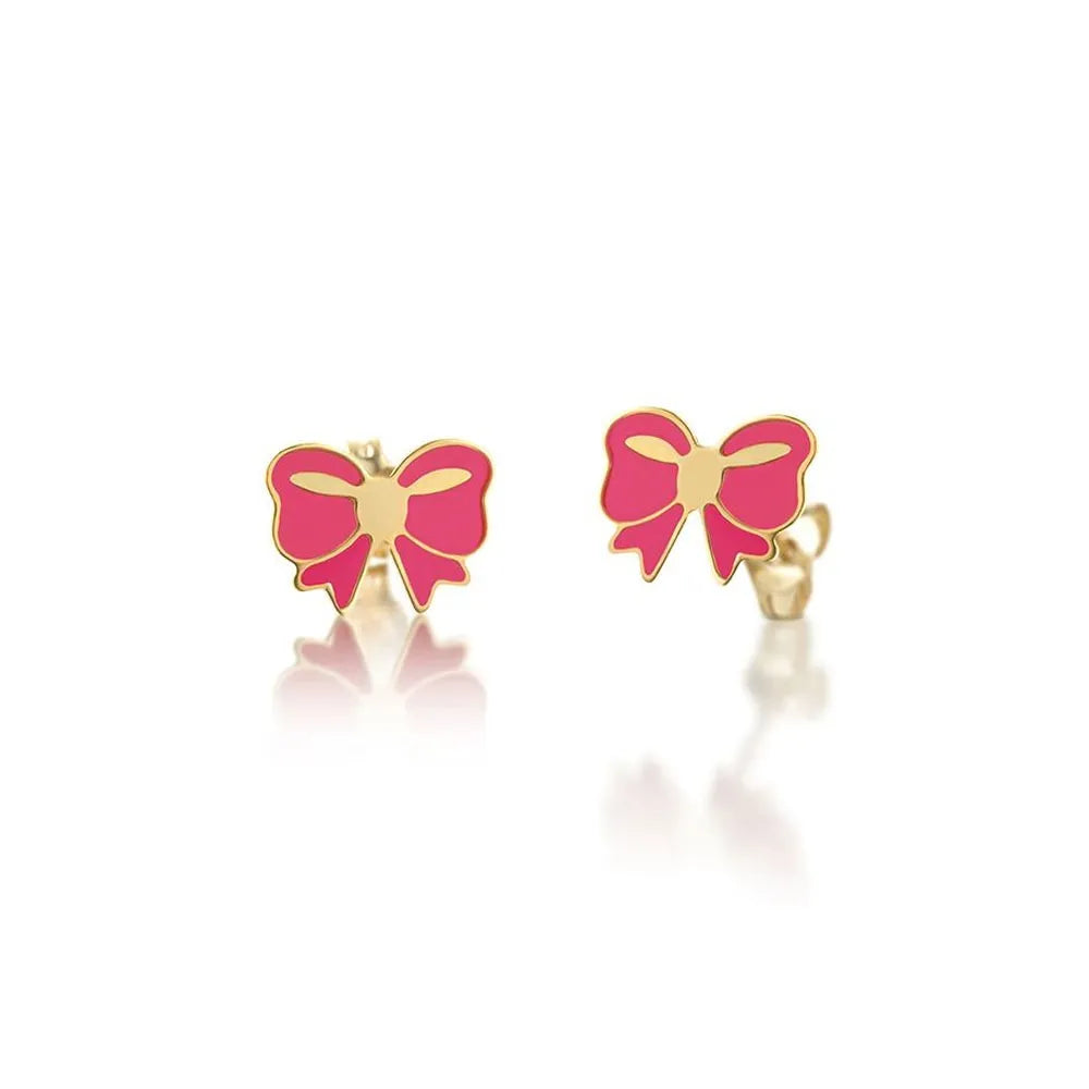 Orecchini Lobo Lebebé Prime Gioie Toys Oro 9 Kt Fiocco Smalto Rosa