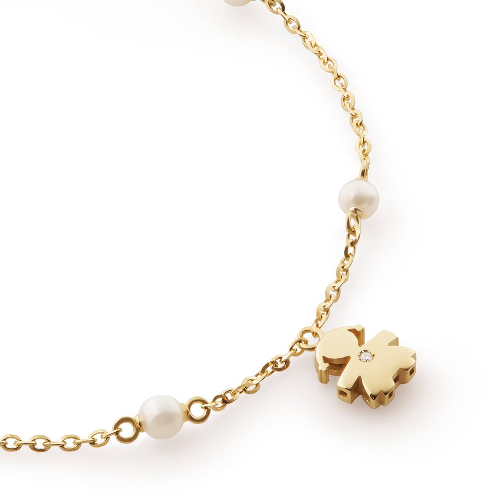 Bracciale Lebebé Le Perle In Oro Giallo Con Perline e Charm Bimba Diamante