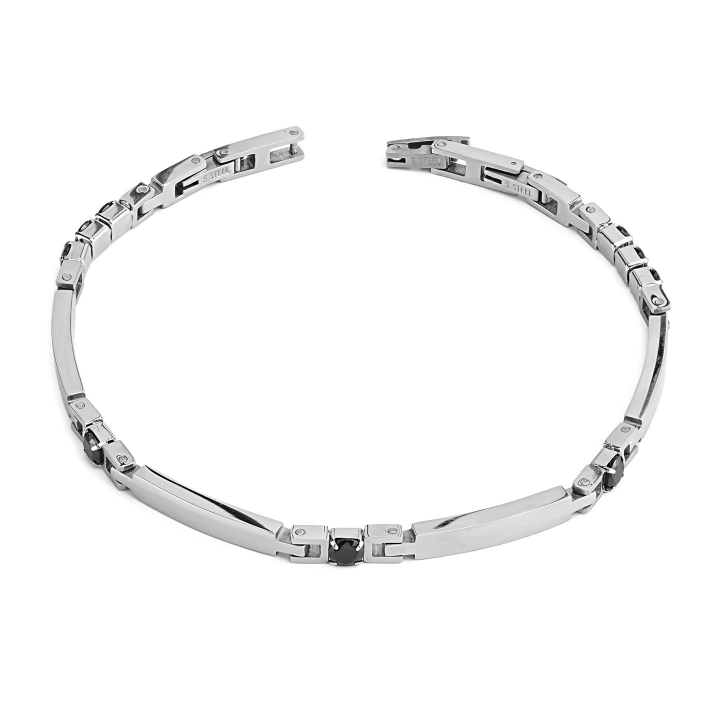 Bracciale Boccadamo Man Acciaio Piastrine Semirigide e Cristalli Neri