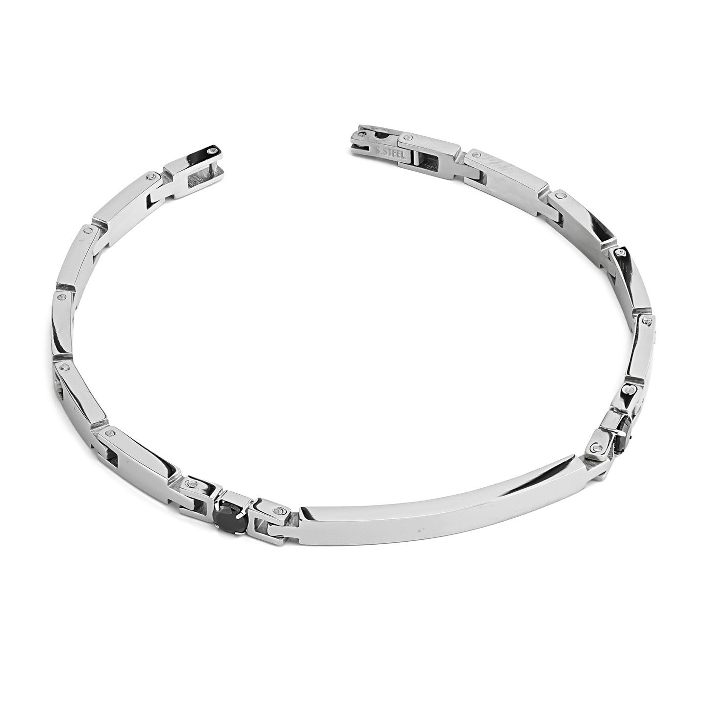 Bracciale Boccadamo Man Acciaio Piastrina Centrale e Cristalli Neri