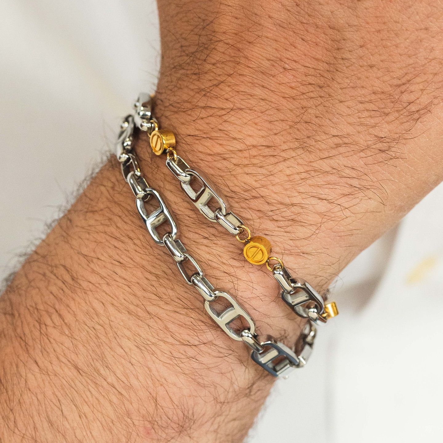 Bracciale Boccadamo Man Acciaio Maglie Intervallate Da Inserti Pvd Oro