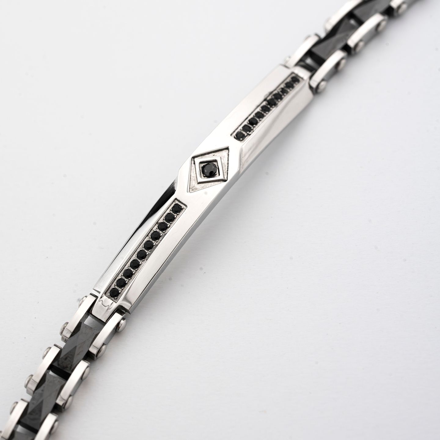Bracciale Boccadamo Man Acciaio Inserti Pvd Nero Piastrina Centrale con Cristalli Neri