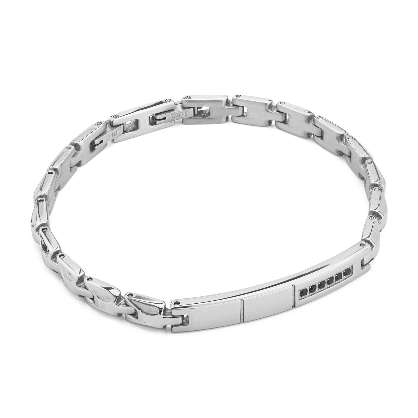 Bracciale Boccadamo Man Acciaio Piastrina Centrale e Cristalli Neri