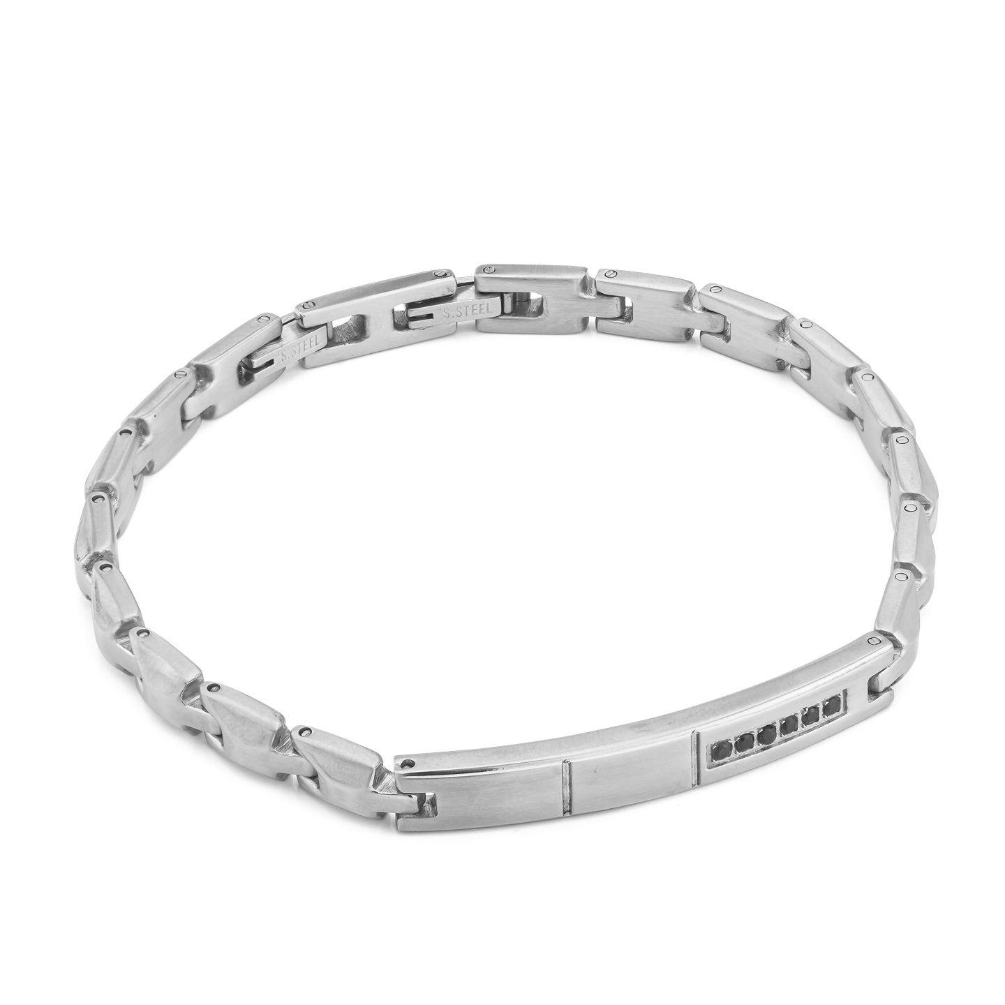 Bracciale Boccadamo Man Acciaio Satinato Piastrina Centrale e Cristalli Neri